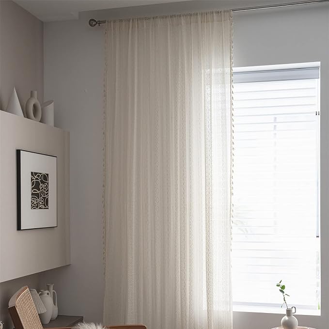 Sutuo Home Boho Curtain Crochet Lace Semi-Sheer Florals Hollow Knitted Handmade Tassels, Rod Pocket Window Treatment Vintage Rustic Farmhouse Drapes for Living Bedroom, 1 Panel 59" W x 96" L, Beige