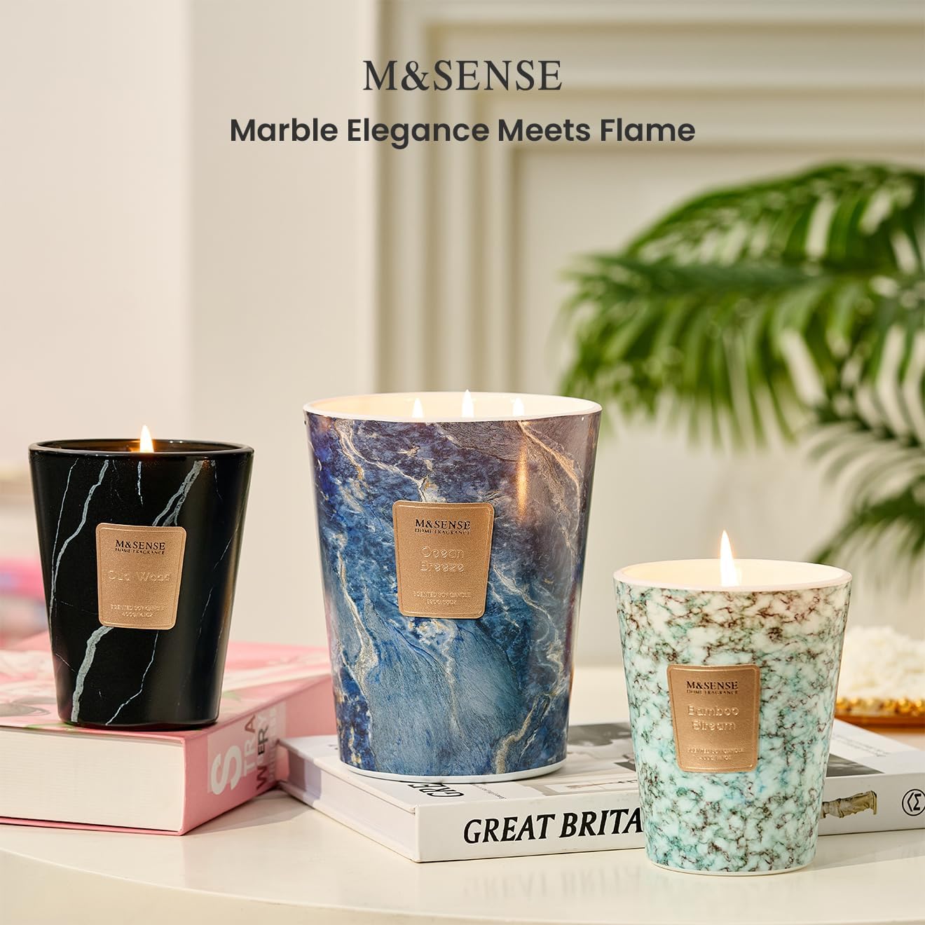 M&SENSE Ocean Breeze Scented Candles for Home, 3-Wick Highly Scented Jar Candles, 35 Oz 150 Hours Long Lasting Burning Candles Gifts for Women, Relaxing Aromatherapy Candle for Stress Relief