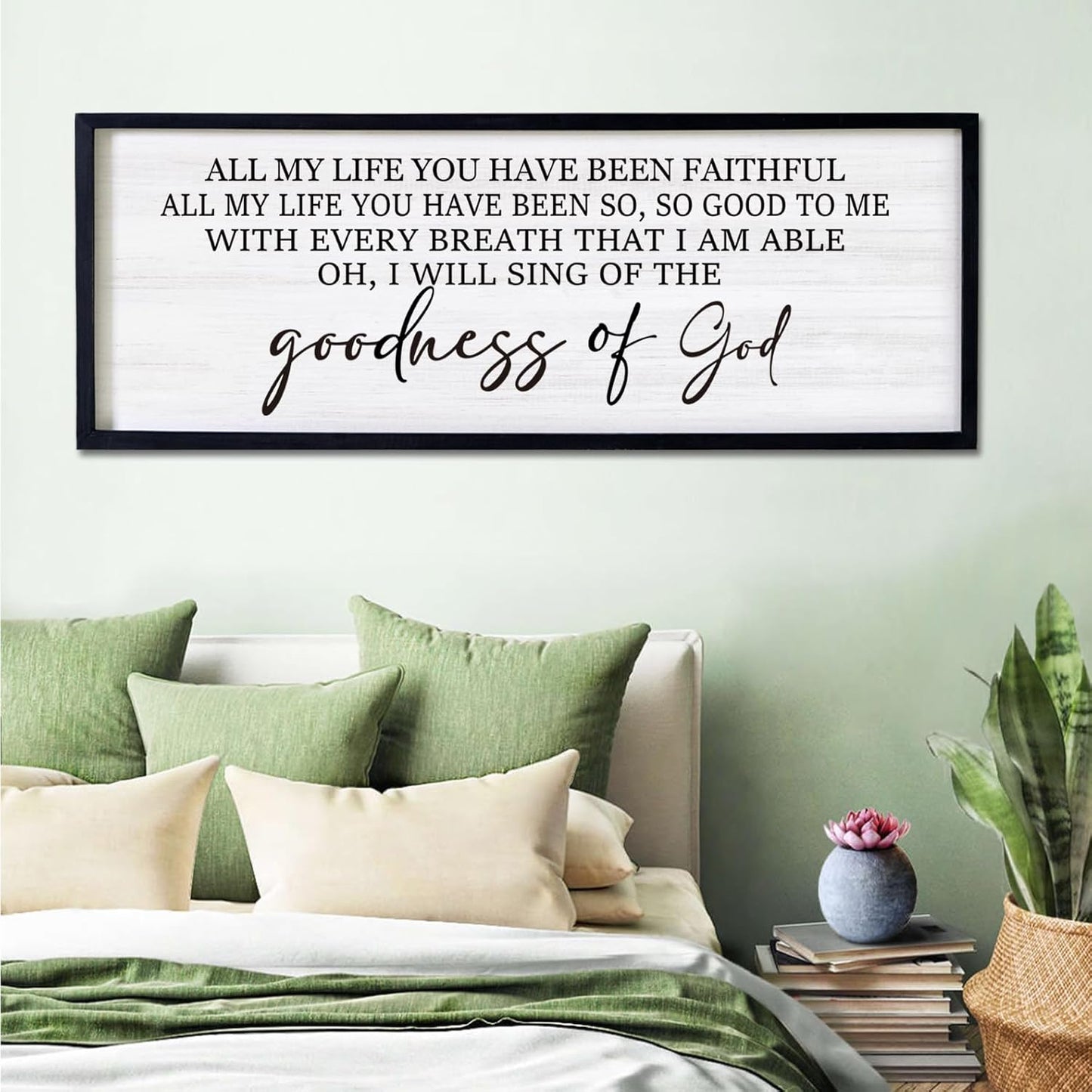 Goodness of God Framed Wall Art, 40''×15'' Positive Religious Black Bible Verse for Christian God Jesus Christ Prayer, Vintage Rustic Long Holy Catholic Scripture Decor