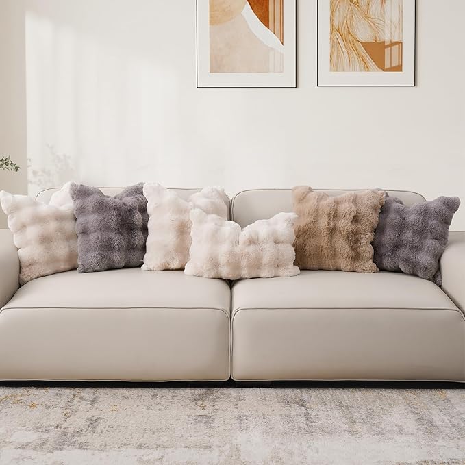 SOMAHE White Lumbar Throw Pillows for Couch Set of 2 Faux Fur Sofa Pillow Cover Soft Plush Decorative Pillowcase for Living Room Pillow Covers Cream White 12x20 Inch