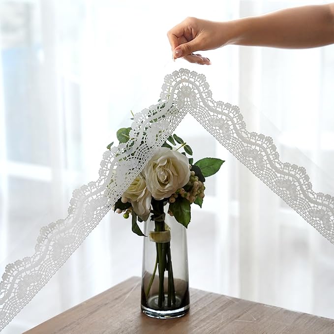 Clear Table Protector Cover Vinyl Rectangle PVC Tablecloth with Printed Crocheted Lace Waterproof Oil Proof Wipeable Plastic Tablecloths for Home Kitchen Dining Table (Lace, 55 x 120 Inches)