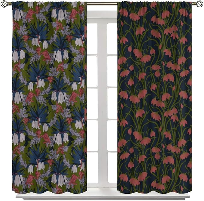 William Morris Flower Blackout Curtains, Vintage Botanical Paisley Abstract Floral Boho Window Drapes, for Living Room Bedroom 84" W X 84" L