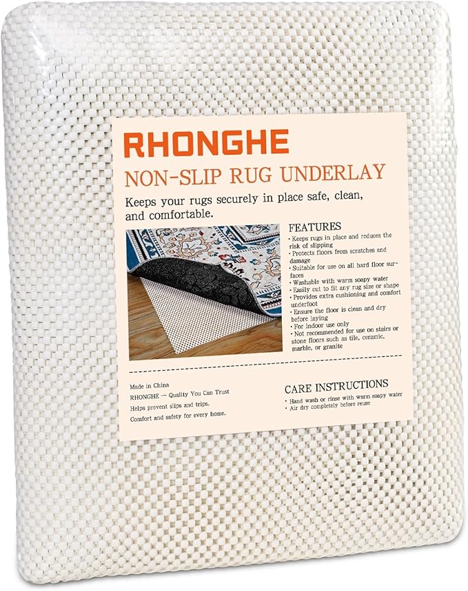 Non Slip Rug Pad Gripper 8X10 FT for Hardwood Floors, Eco-Friendly Anti Skid Mat Under Area Rugs, Keeps Rugs Safe and Flat, Odorless Cushioned Pad for Floor Protection, Easy to Trim Multi-Use Mat