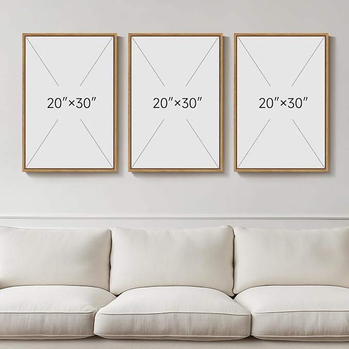Large Framed Abstract Boho Wall Art for Living Room, 3 Piece Botanical Sage Green Plant Canvas Artwork for Walls, Minimalist Neutral Geometric Line Prints Paintings for Dining Room Hallway 20x30 Inch