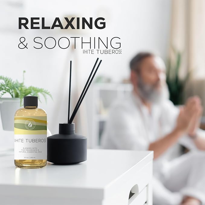 Aroma Country White Tuberose Luxury Diffuser Oil Refill (8.5 Fl Oz) | Hotel-Inspired • Long-Lasting Home Fragrance • for Aromatherapy, Reed Diffusers, Diffuser Machines & Room Sprays