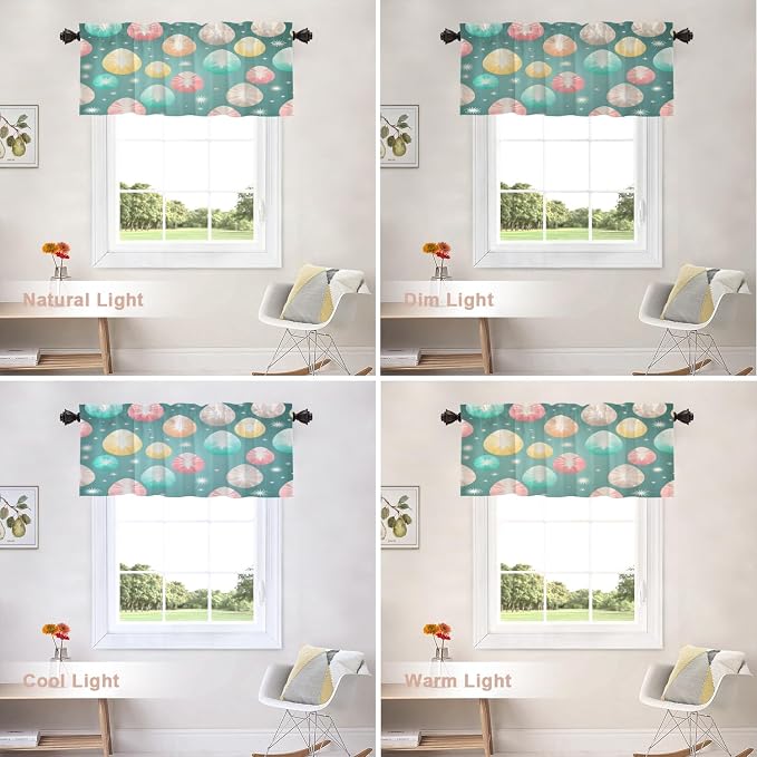 Shrahala Easter Eggs Stars Blackout Short Curtains for Windows, Colorful Easter Egg Pattern Kitchen Valance Thermal Insulated Rod Pocket Window Treatment for Bathroom 52 X 18 in