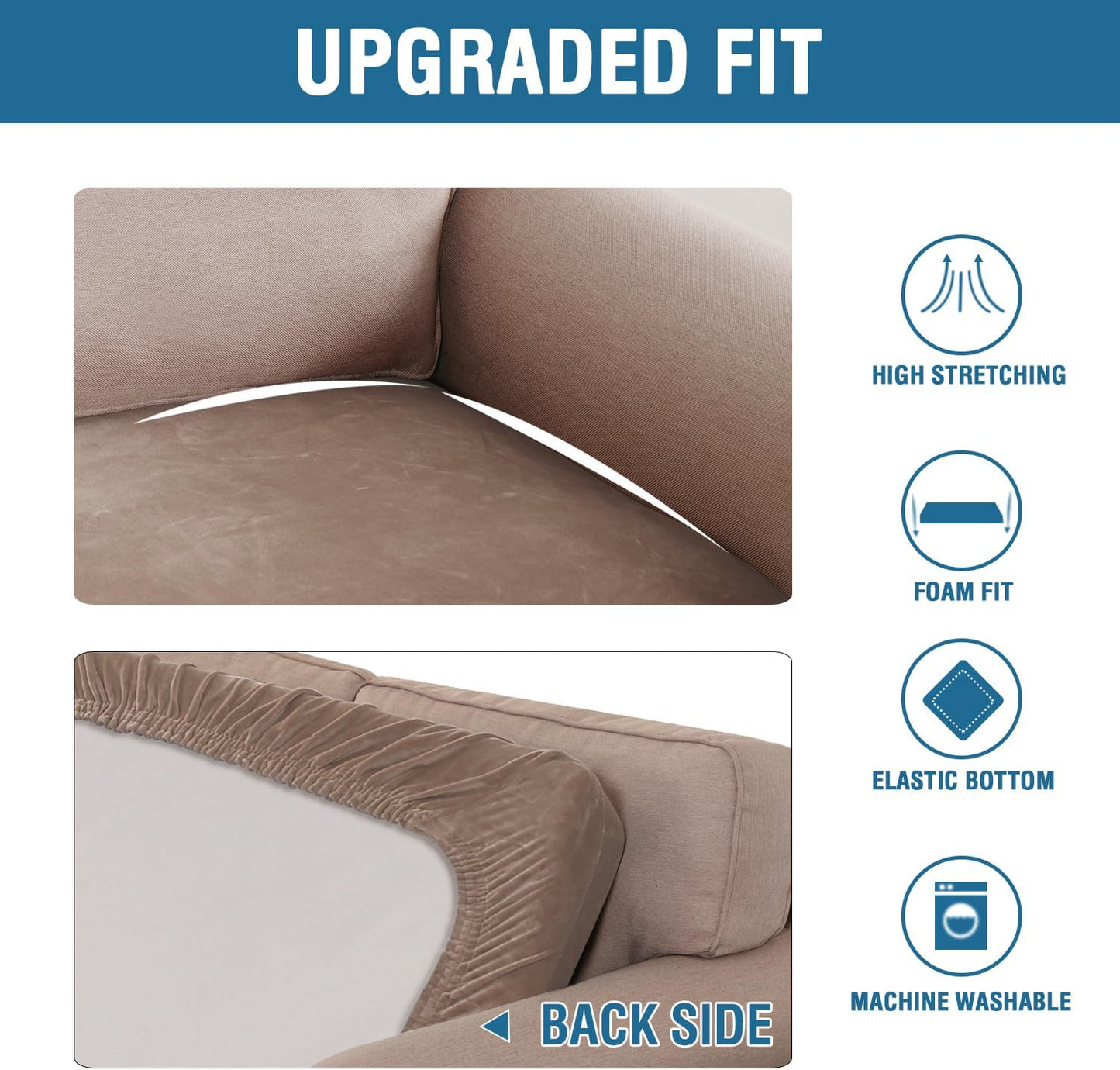 H.VERSAILTEX Velvet Stretch Individual Couch Cushion Cover Plush Slipcover for Loveseat Sofa Furniture Protector Seat Cover (1 Piece Loveseat Cushion Cover, Taupe)