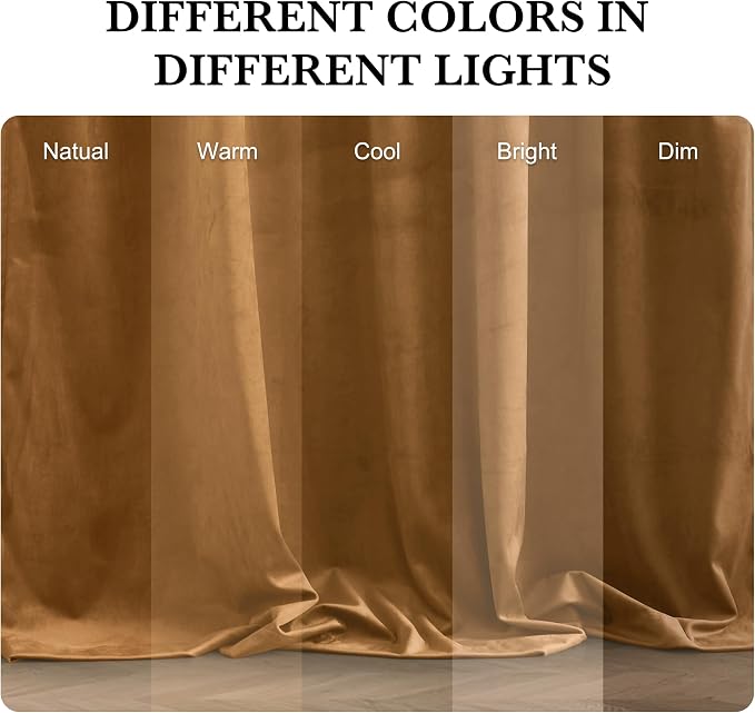 RYB HOME Luxurious Bronze Velvet Curtain Panels for Living Room Bedroom, Heavy Duty Thermal Insulated Rod Pocket Back Tab Velvet Drapes for Vintage Decor, 52" W x L72 L, 2 Panels Set