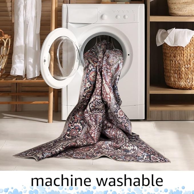 Keen Home Design 48"x72" Rug - Machine Washable Area Rug with Non-Slip Backing, Ideal for Living Room, Dining Room, Bedroom - Vintage, Easy Clean, Durable, Low Pile Rug - (4' x 6')