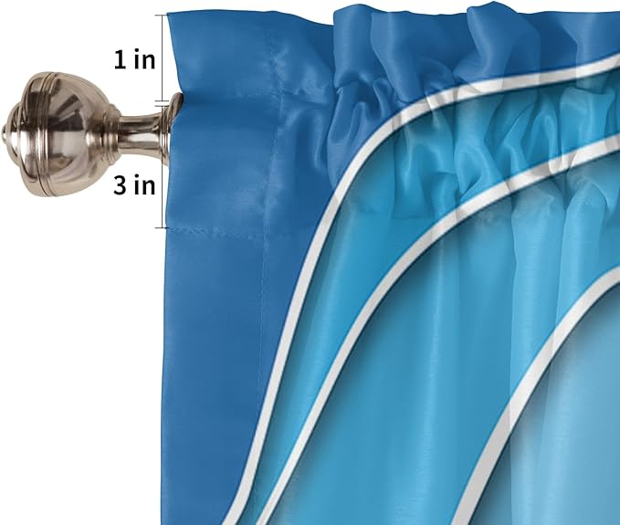 63 Inch Long Tier Curtains for Kitchen, Blue Ombre Abstract Sea Water Bathroom Window Curtains Rod Pocket Short Curtains Window Treatment Tiers for Living Room Farmhouse 2 Panels