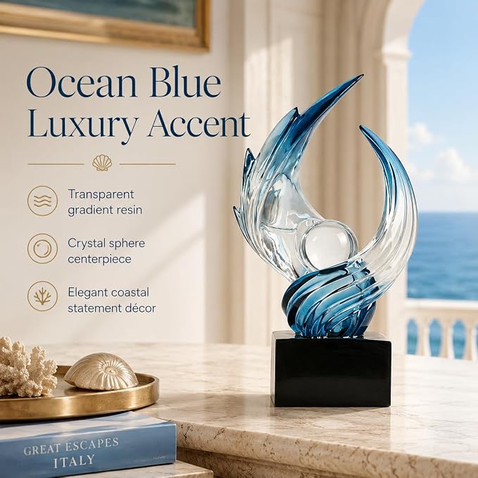 AWNR Gold Abstract Sculpture House Decor Aesthetic - Home Décor Accents for Nightstand, Shelves, Dining Room, Entryway Table, Office, Desk Accessories (Transparent Blue B)