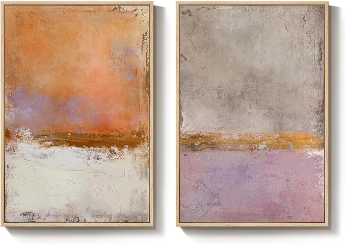 Large Framed Abstract Wall Art for Living Room, Set of 2 Orange Purple Colorful Print Canvas Artwork for Walls, Modern Minimalist Painting Pictures for Bedroom Hallway Office Wall Decor 24x36 Inch