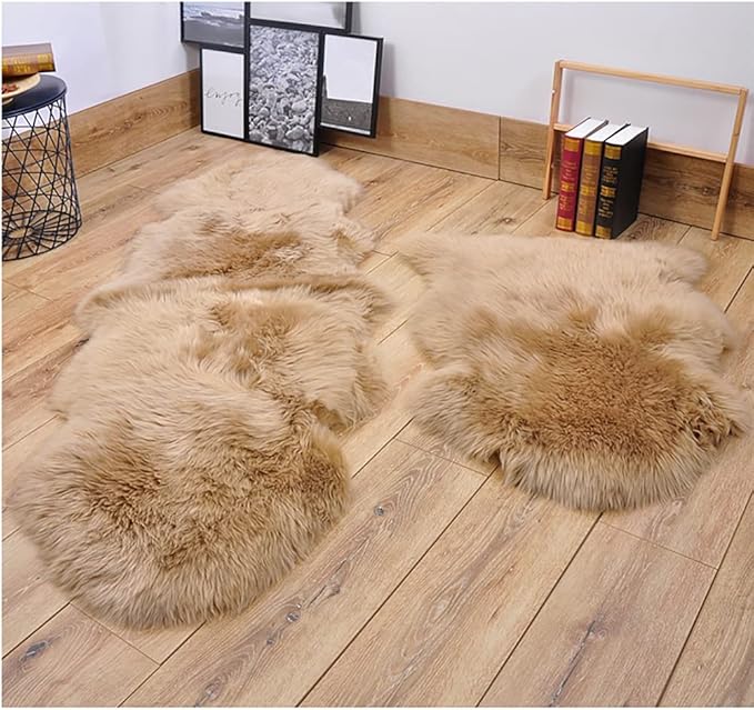 HUAHOO Premium Genuine Sheepskin Rug Brown Real Australia Sheepskin Natural Luxury Fluffy Lambskin Fur Area Rug Seat Covers for Kids Bedroom Sofa Chair Cover Pets Dogs Mat Double Pelt/2' x 3' Mocha
