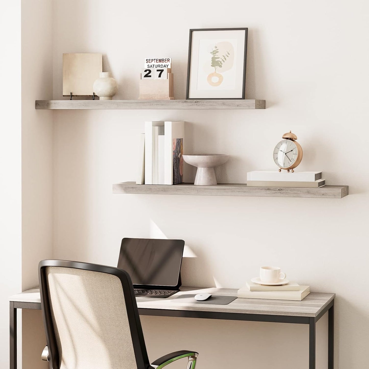 HOOBRO Floating Shelves for Wall, Wall Mounted Shelf Set of 2, 39.4" Hanging Shelf with Invisible Brackets, for Wall in Bathroom, Bedroom, Toilet, Kitchen, Livingroom, Office, Greige BG100BJP201