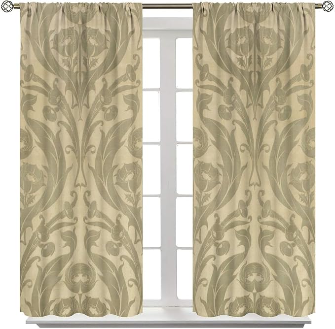 Rustic Vintage Flower Curtains William Morris Boho Country Floral Art Print Blackout Window Drapes for Bedroom Living Room Kitchen Cafe 27.5(W)*63(L) 2 Panels