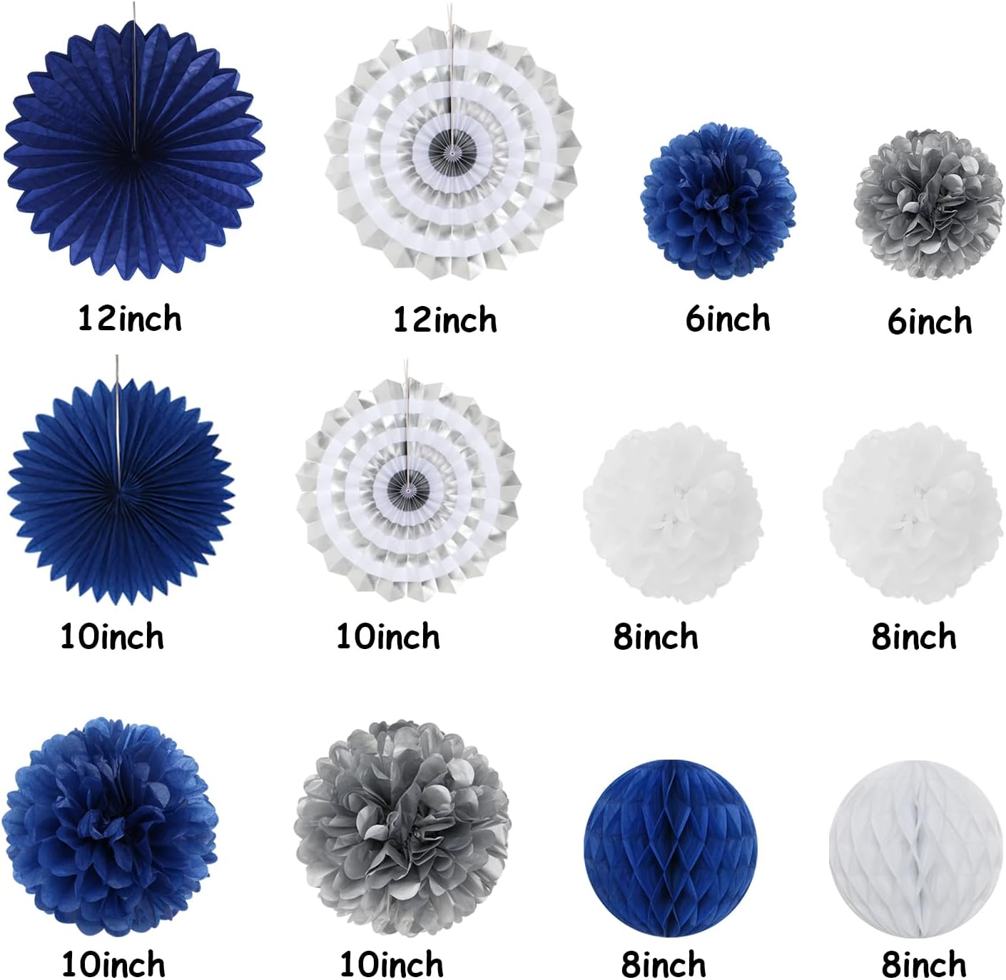 Navy-Blue White-Silver Party-Decoration Graduation Banner - 14pcs Kits Cap Garland Streamers, Royal Paper Tissue Pom Poms Flowers Fans Honeycomb,Class Of 2025 College High School Grad Decor Hugfond