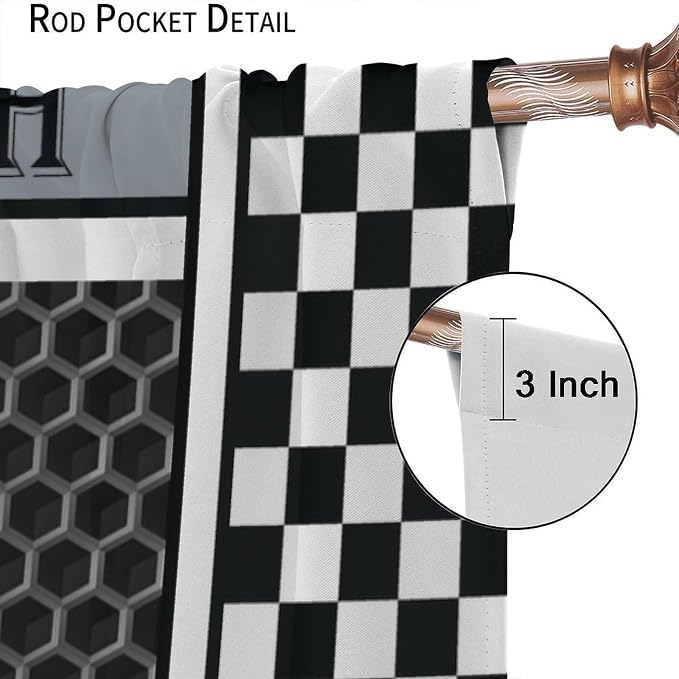 Race Car Flag Curtain,Boy Kid Black White Checkered 3D Grey Honeycomb Modern Geometric Window Curtains Cafe Dining Room Office Living Room Kitchen Bedroom Drapes Decor,42x45 in
