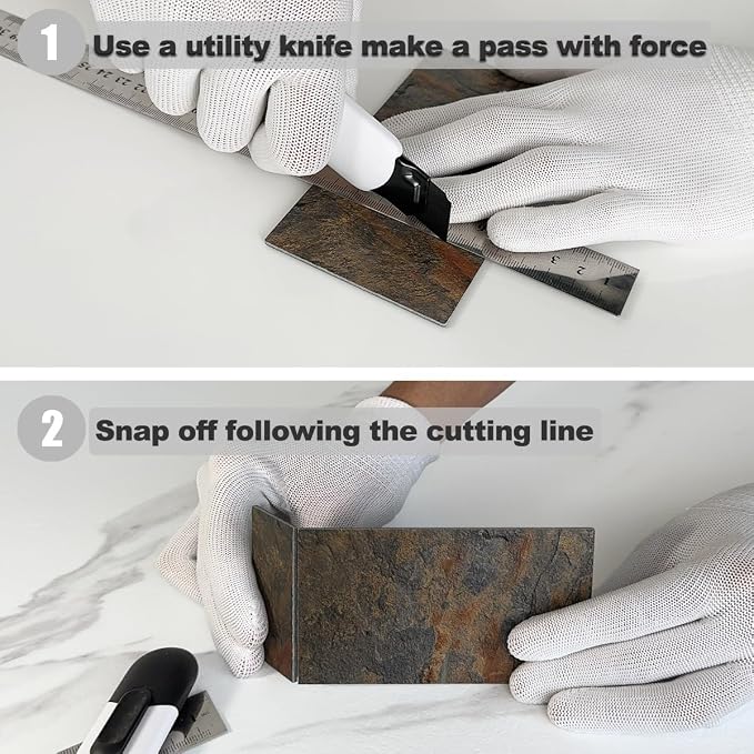 AULIGET 4 Pieces Peel and Stick Backsplash Wall Tile, 3" x 6" Rustic Slate PVC Stone Stick on Tiles