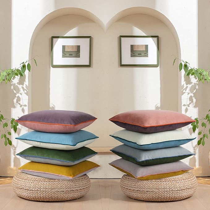 Btyrle Velvet Throw Pillow Covers 18x18 Inch Set of 4 Decorative Velour Pillowcases Double-Colored Cushion Covers for Sofa Couch,Cold-Edge