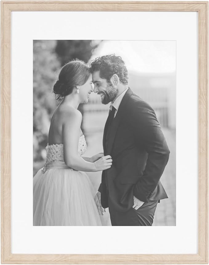 Kate and Laurel Adlynn Rectangle Picture Frame Set of 3; 14 x 18 matted to 11 x 14; Natural; Transitional Three-Piece Frame Set for Gallery Wall Frame Set in Living Room Wall Decor