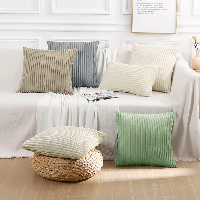 Simmore Decorative Fall Throw Pillow Covers 12x20 Set of 2, Soft Natural Plush Flannel Double-Sided Fluffy Rectangle Pillow Covers for Couch Sofa Living Room, Grey