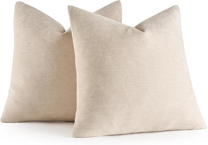 MIULEE Pack of 2 Cream Decorative Pillow Covers 20x20 Inch | Soft Chenille Couch Throw Pillows Farmhouse Cushion Covers for Home Decor Sofa Bedroom Living Room
