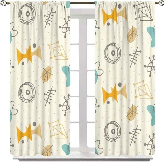 JESTRONRY Mid Century Modern Curtains,Vintage 1950s Atomic Stars Abstract Geometric Shapes Window Treatments Curtains for Living Room Bedroom Kitchen Bathroom Home Decor C 55x63in
