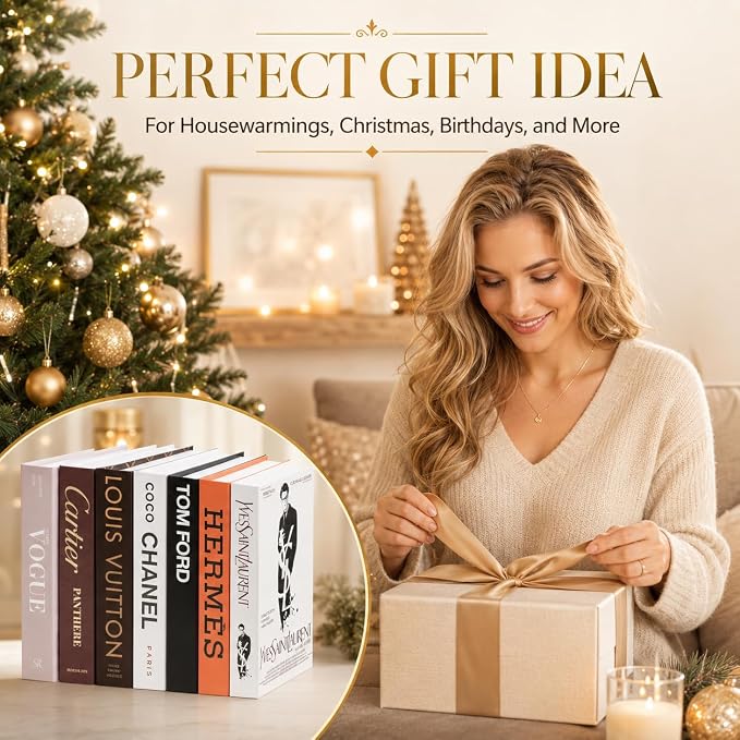 PROBENEX 7 Pcs Decorative Books | Faux Suite Coffee Table & Shelf Decor | Designer Fuller Set for Living Room, Office and Mantel - Not Real, Tool-Free 2-Min Setup