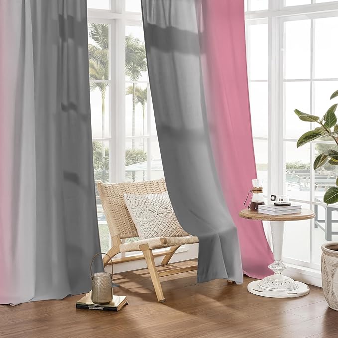 Pink Curtains 84 Inch Length 2 Panel Set Pink and Grey Ombre Curtains for Living Room Bedroom Farmhouse Ombre Light Filtering Window Curtain Modern Abstract Gradient Drapes