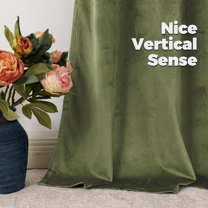 BGment Sage Green Velvet Curtains 90 Inches Long, Luxury Thermal Insulated Soundproof Room Darkening Curtains with Back Tab and Rod Pocket for Bedroom/Living Room, Set of 2 Panels, 52 x 90 Inch