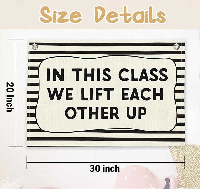RTXLEZM Classroom Decor, in This Class We Lift Each Other up Canvas Banner Wall Hanging, Inspirational Wall Art Prints for Middle High School Classroom Decor, 20x30 Inch