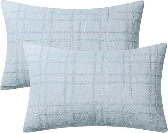 MIULEE Decorative Linen Check Lumar Throw Pillow Covers Neutral Farmhouse Vintage Pillow Covers 12x20 Set of 2 Boho Modern Home Decor for Sofa Couch Bedroom Cushion Coastal Blue