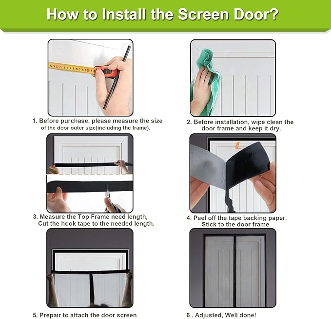 Risareyi Magnetic Screen Door Heavy Duty, Front Door Screen Magnetic Closure Thicken Tear-Resistant Mesh Keep Bugs Out, Grey - Net Curtain Itself Size 36" x 92"