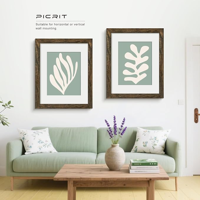 Picrit 16x20 Picture Frame 3 Pack, Wooden Brown Rustic Poster Frame, Display Poster 11 x 14 with Mat or 16 x 20 without Mat for Horizontal or Vertical Wall Mounting