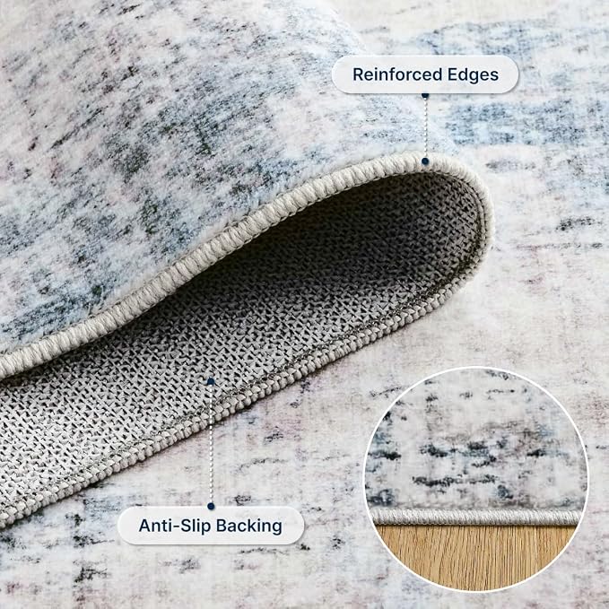 6x9 Area Rugs Washable Living Room Rug-No Slip Soft Carpets Modern Abstract Coastal Indoor Floor Stain Resistant Carpet for Bedroom Dining Room Farmhouse Nursery Home Office Blue