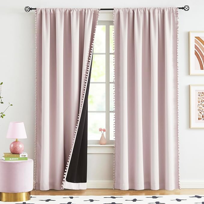 Treatmentex Blackout Window Curtains for Bedroom Pink Girls Room Curtains 54" Length Thermal Insulated Curtain Panels 52" W x 54" L 2 pcs Rod Pocket