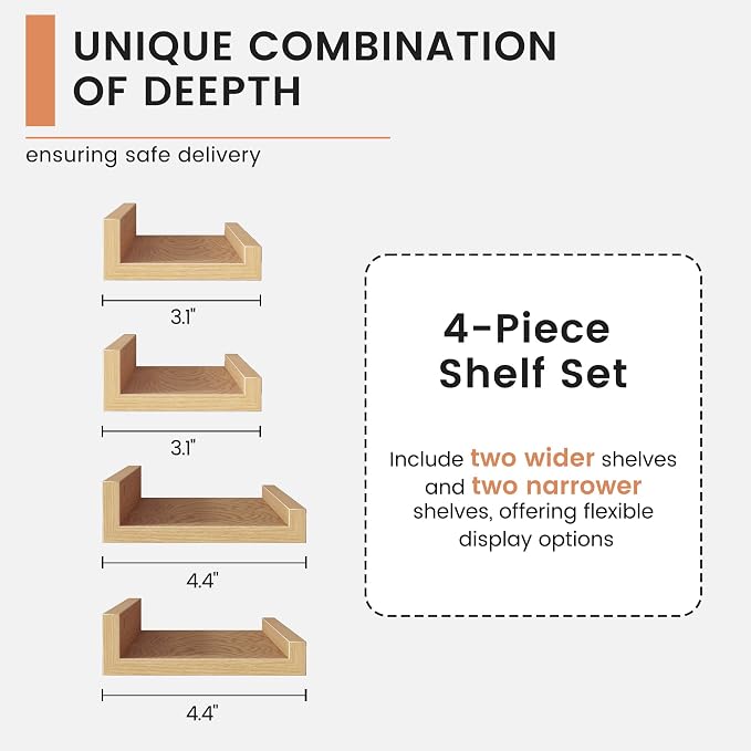 FLYJOE Floating Picture Ledge Shelves for Wall Set of 4, 48 Inch Wall Shelves with Lip Long Large Nursery Book Shelf for Toys Storage Kids Bookshelf Wall Mounted Living Room Bedroom Decor Frames