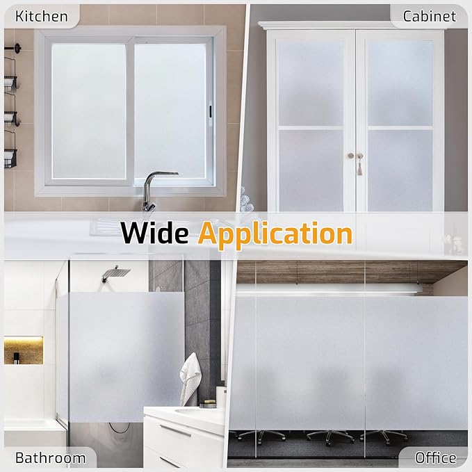 LUTE Window Privacy Film, Frosted Glass Window Film for Bathroom, Static Cling Removable Heat Control Glass Coverings, Non Adhesive Opaque Door Sticker for Home Office (Pure, 35.4" x 118.1")