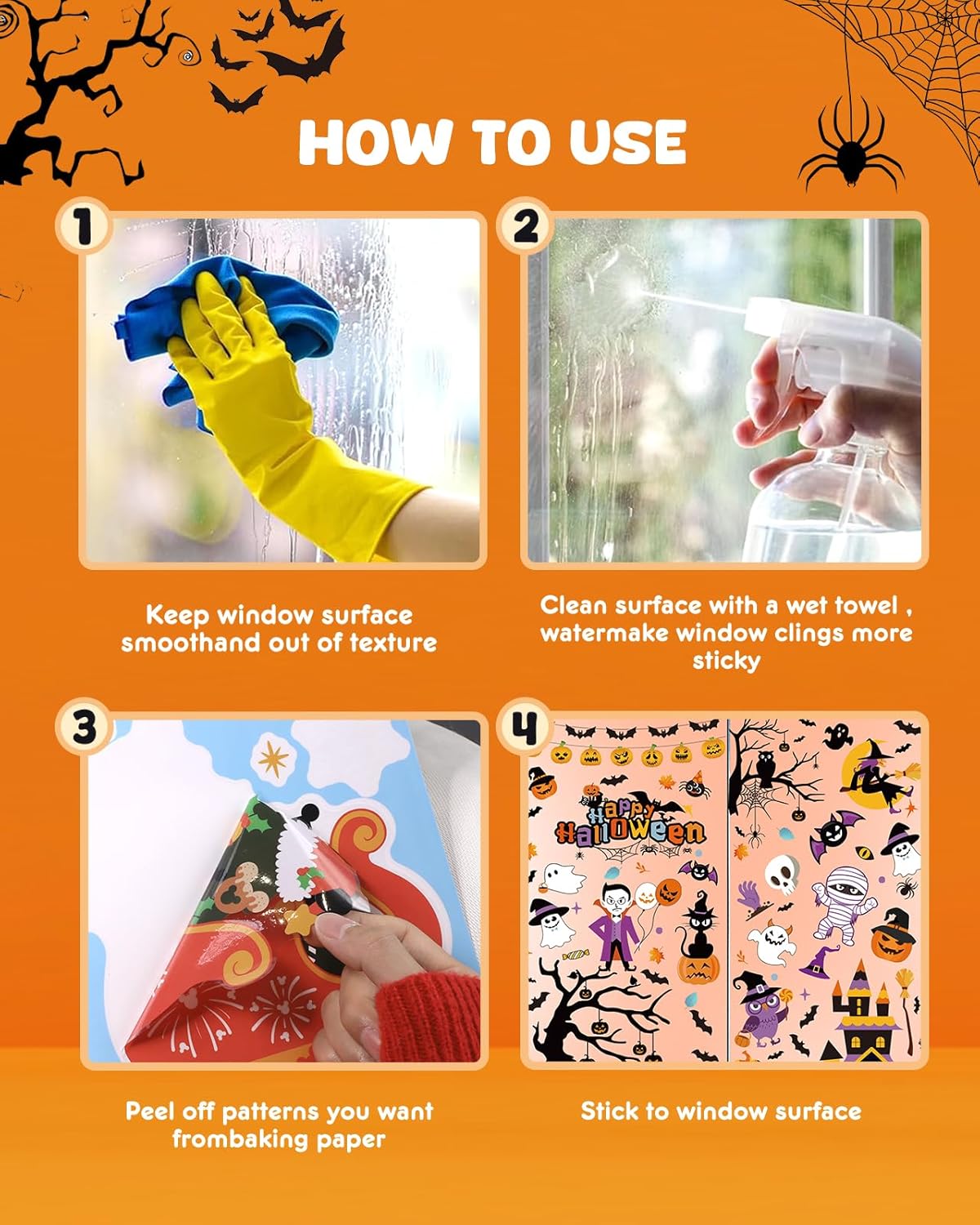 Halloween Window Clings - 9 Sheets 213 Pcs Happy Halloween Window Decorations Indoor for Home Party Eyes Pumpkin Ghost Bats Witch Stickers for Glass Double-Sided Removable Static Glass Decals