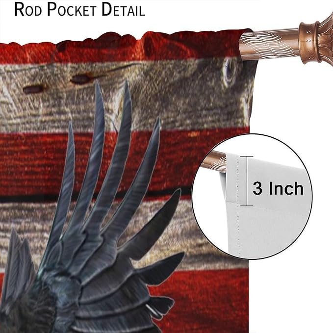 American Flag Curtains, Rustic 4th of July Independence Day Bald Eagle USA Stars Drapes for Bedroom Living Room Kitchen Window Treatment 2 Panels Set Total Size 42" W X 45" L Inch