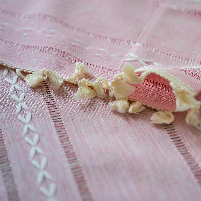 RoomTalks Cute Pink Textured Curtains for Girls Bedroom Nursery 84 Inches Length 2 Panels Light Filtering Boho Chic Tassel Window Curtain Panels Modern Farmhouse Draperies