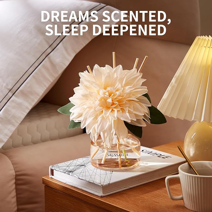 Reed Diffuser Set for Home, 7.1 fl oz / 210 ml - Tangerine Scent Diffuser with Sticks Home Fragrance Flower Reed Diffuser with Plastic Flowers for Bathroom Shelf Décor