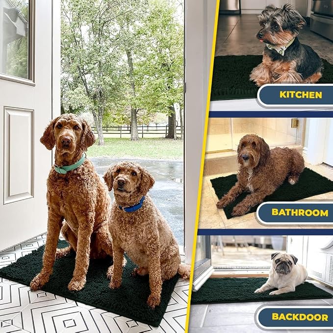 Muddy Mat® | Super Water Absorbent Door Mat Indoor, Microfiber Quick Dry Chenille Entryway Rug,Slip Resistant Front Door Mat,Indoor Mats for Entryway,Machine Washable Pet Rug, Hunter Green 2ft x 4ft
