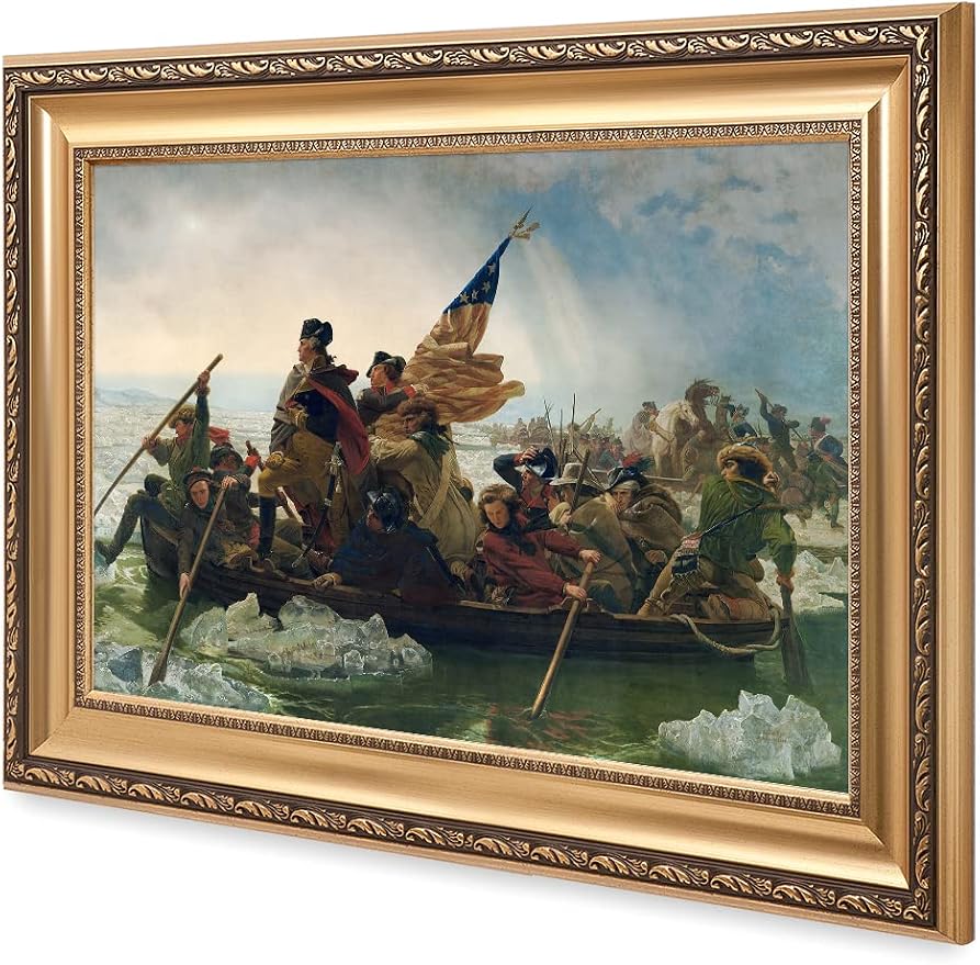DECORARTS - Washington Crossing the Delaware by Emanuel Leutze, Giclee Print w/Golden Frame for Wall Decor. Picture Size: 24x16 Total Size w/Frame: 30x22 in