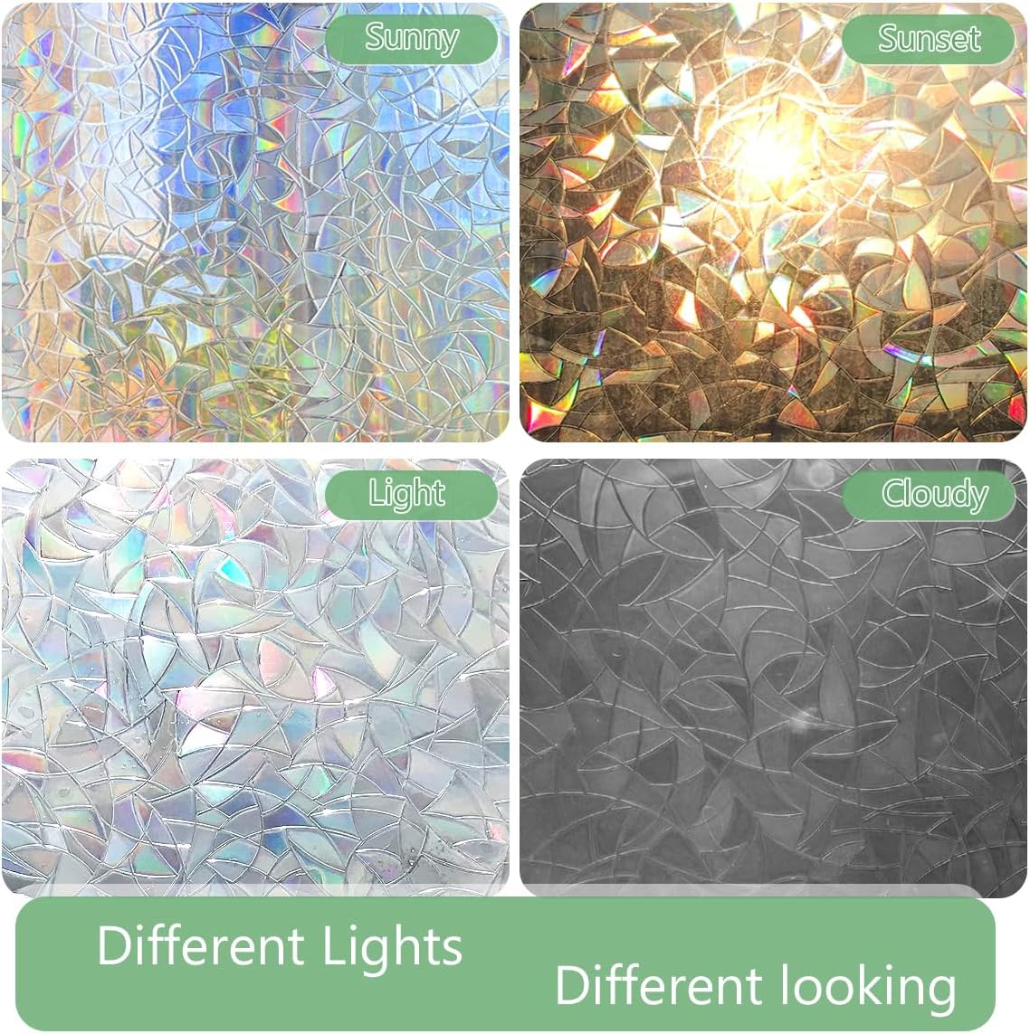 HIDBEA Window Privacy Film Static Clings, Rainbow Window Film, 3D Decals Non-Adhesive Window Vinyl Film for Home Door, 23.6 Inch x 13.1 Feet