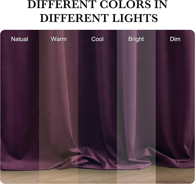 RYB HOME Purple Velvet Curtains 90 inches Long 2 Panels Set, Room Darkening Thermal Insulated Velvet Drapes with Hook Belt for Nursery Living Room Office, 52" W x L90 L