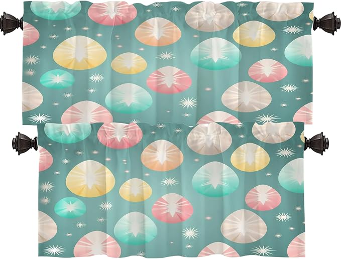 Shrahala Easter Eggs Stars Blackout Short Curtains for Windows, Colorful Easter Egg Pattern Kitchen Valance Thermal Insulated Rod Pocket Window Treatment for Bathroom 2 Pack 52 X 16 in