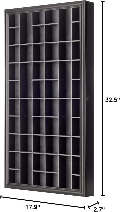 Gallery Solutions - Black Wall-Mounted - Curio & Shot Glass Display Case - 17"x32" Glass Door - Bar Accessories - Collectible - Miniature Glassware - Bar Accessories