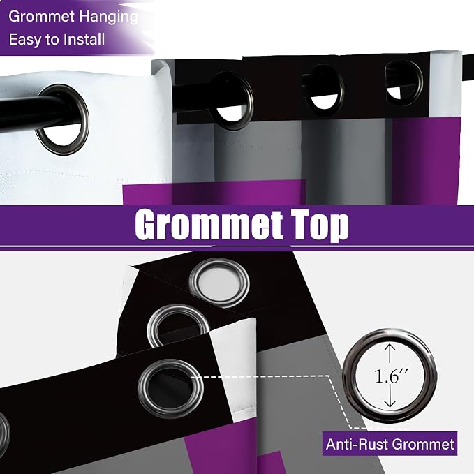 Tyrot Purple 100% Blackout Curtains for Bedroom 108 inch Extra Long 2 Panels Set Black White Grey Modern Abstract Geometric Black Out Curtains Room Darkening Window Drapes for Living Room, 52Wx108L