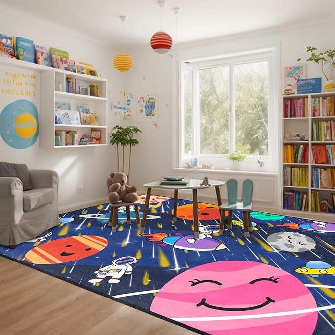 Galaxy Area Rug-Solar System Mat Space Rug for Boys Room Planet Themed Rug Decor Galaxy Carpet for Boys Bedroom,4'5''×6'